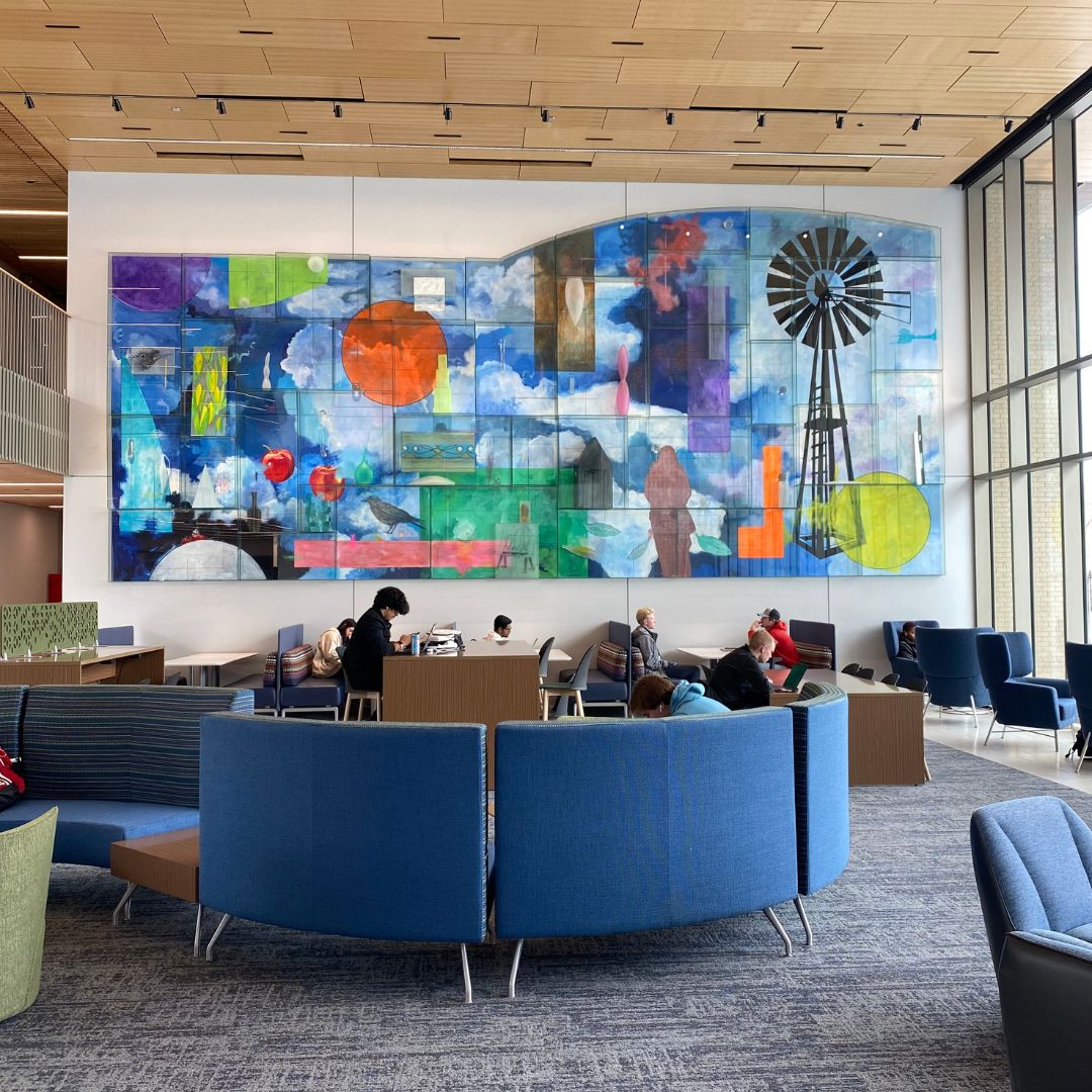 Mural hanging in the study area in Carolyn Pope Edwards Hall