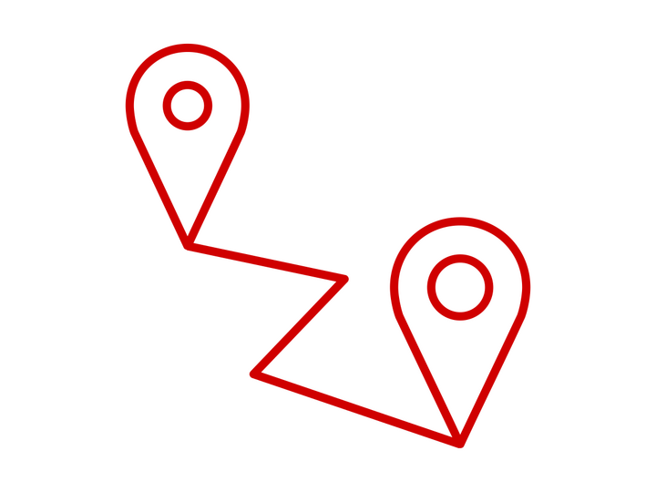 icon of two points on a map and a line indicating distance