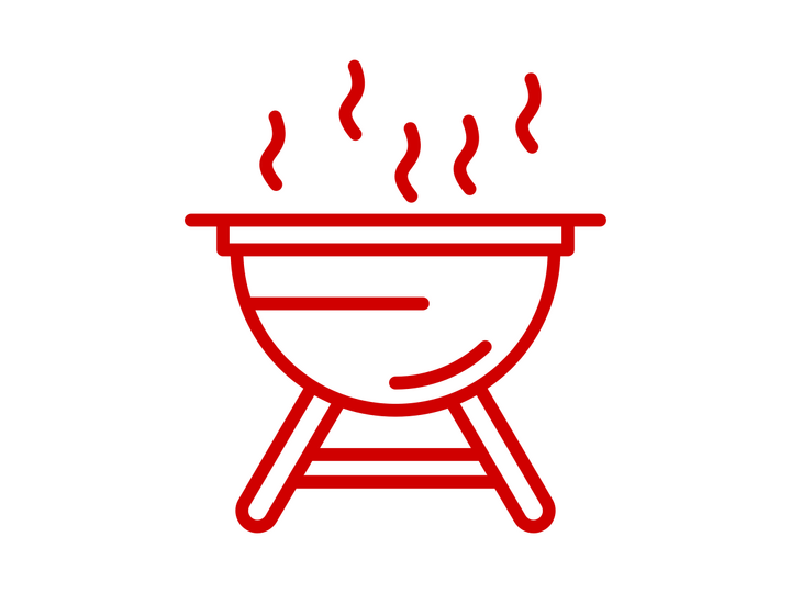 a icon image of an outdoor kettle style grill with grill and heat marks rising out of the kettle