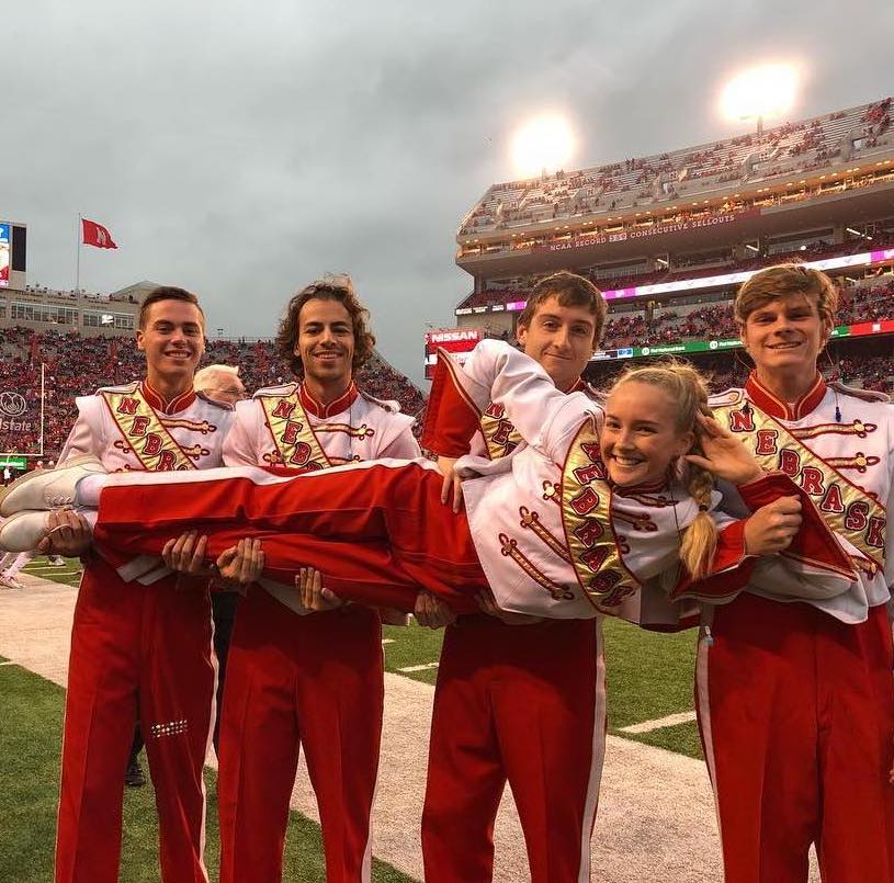 Nebraska marching band members on game day