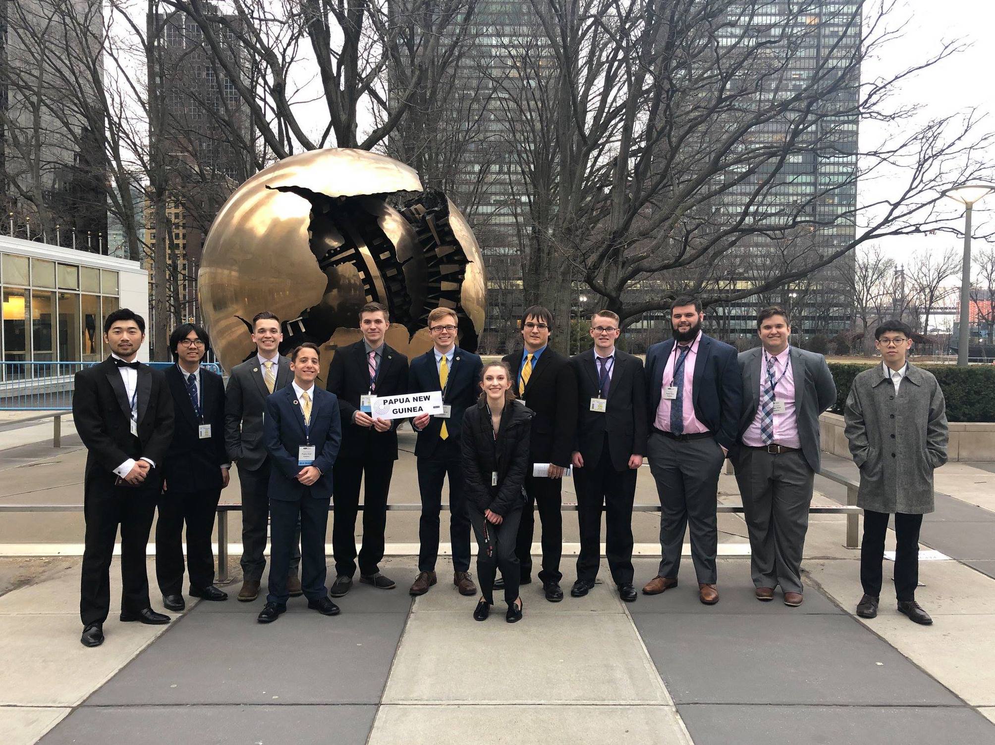 UNL Model United Nations members outside the United Nation's headquarters in New York City.