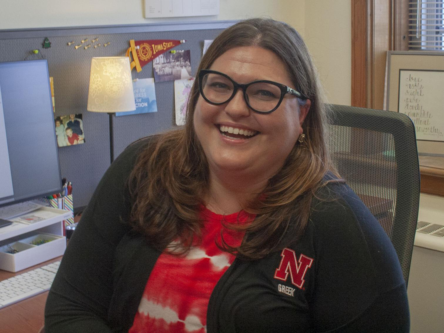 UNL's new Greek Affairs Director Leigh Thiedeman smiles in her office on Thursday, Sept. 5, 2019, in Lincoln, Nebraska.