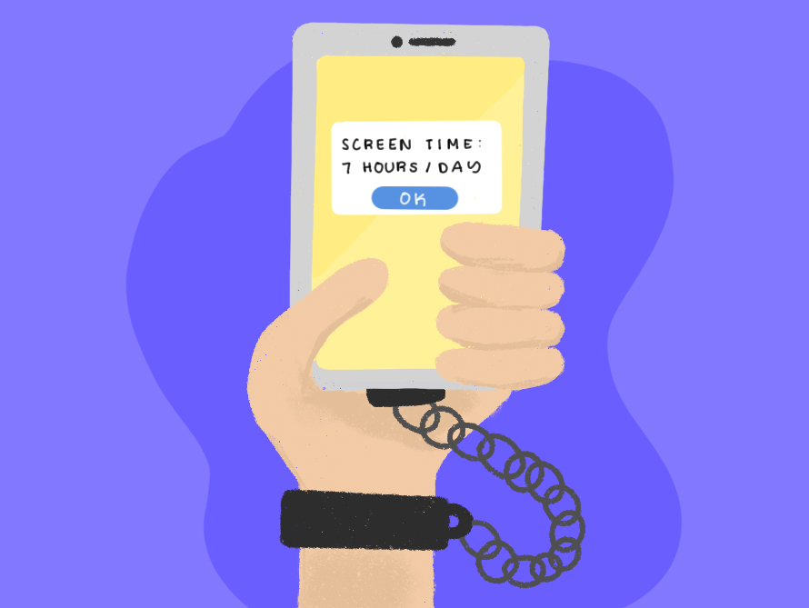 [ Art by Andrea Atkinson | Daily Nebraskan ]  Artwork for Smartphone Addiction article in the Daily Nebraskan.