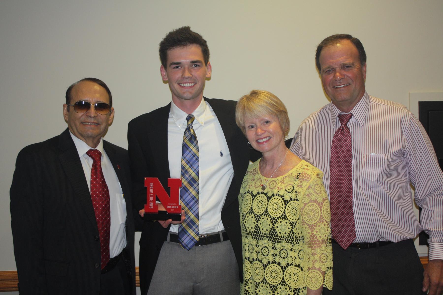 Sam Jensen accepts the inaugural Sam Foltz Award