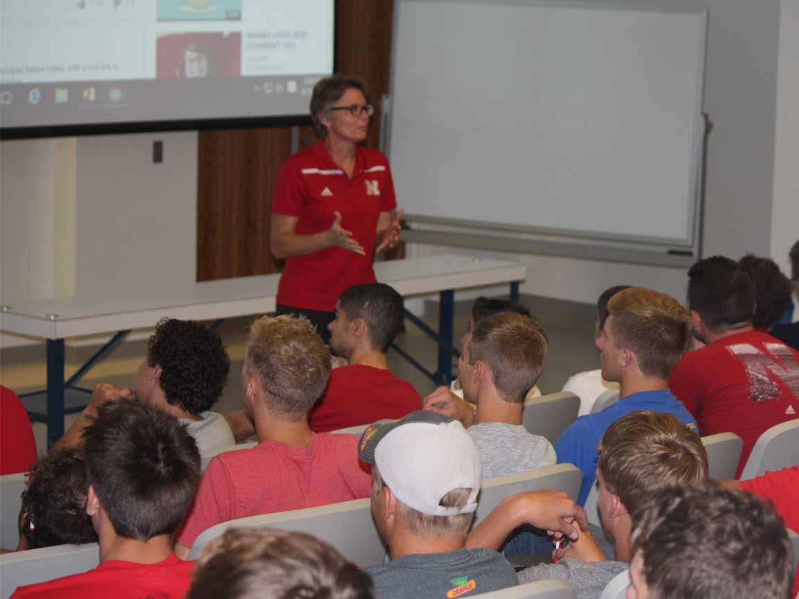 Fraternity members attend a Title IX training at the University of Nebraska