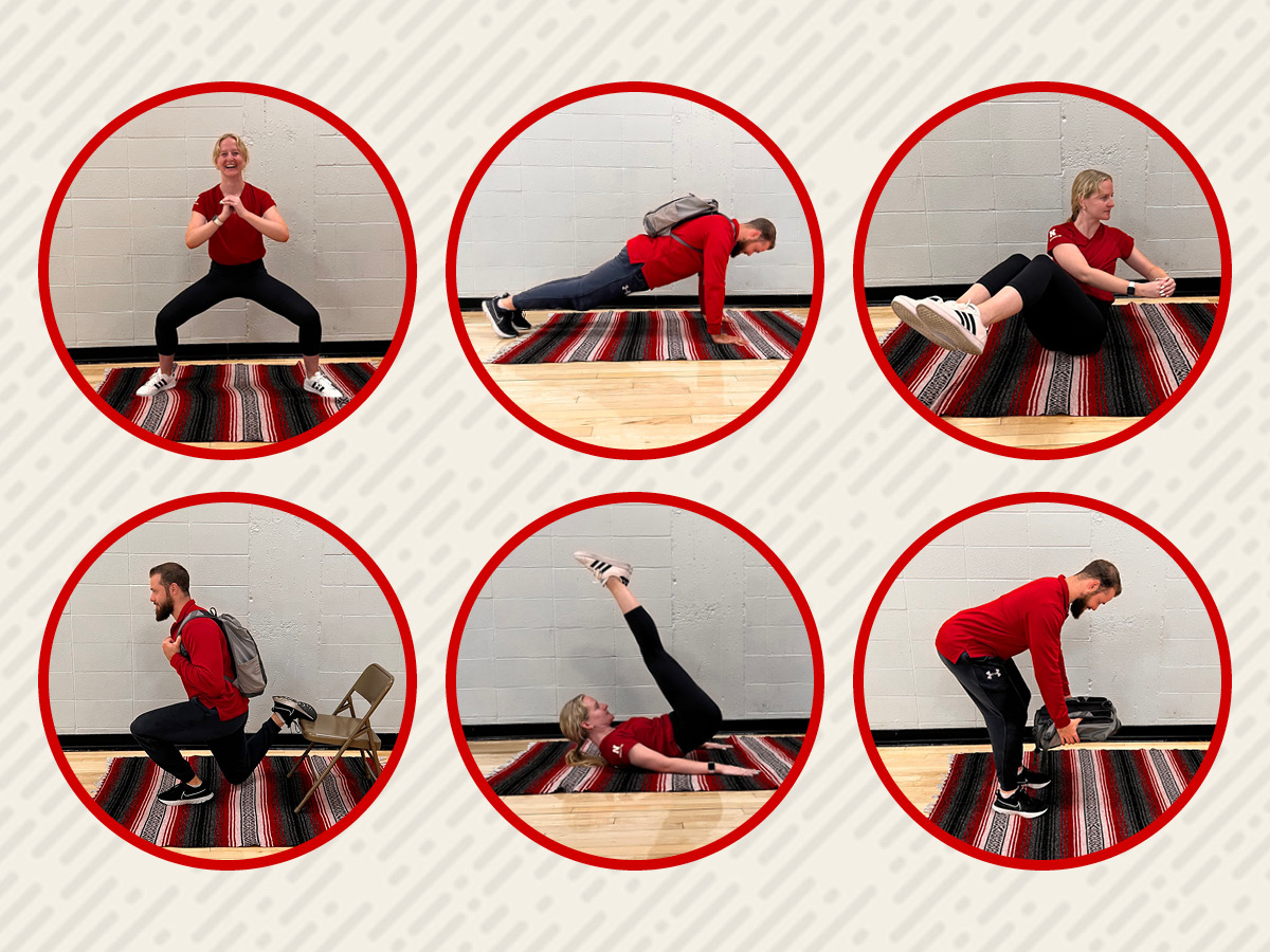 Campus Recreation staff demonstrate a few at-home workout exercises