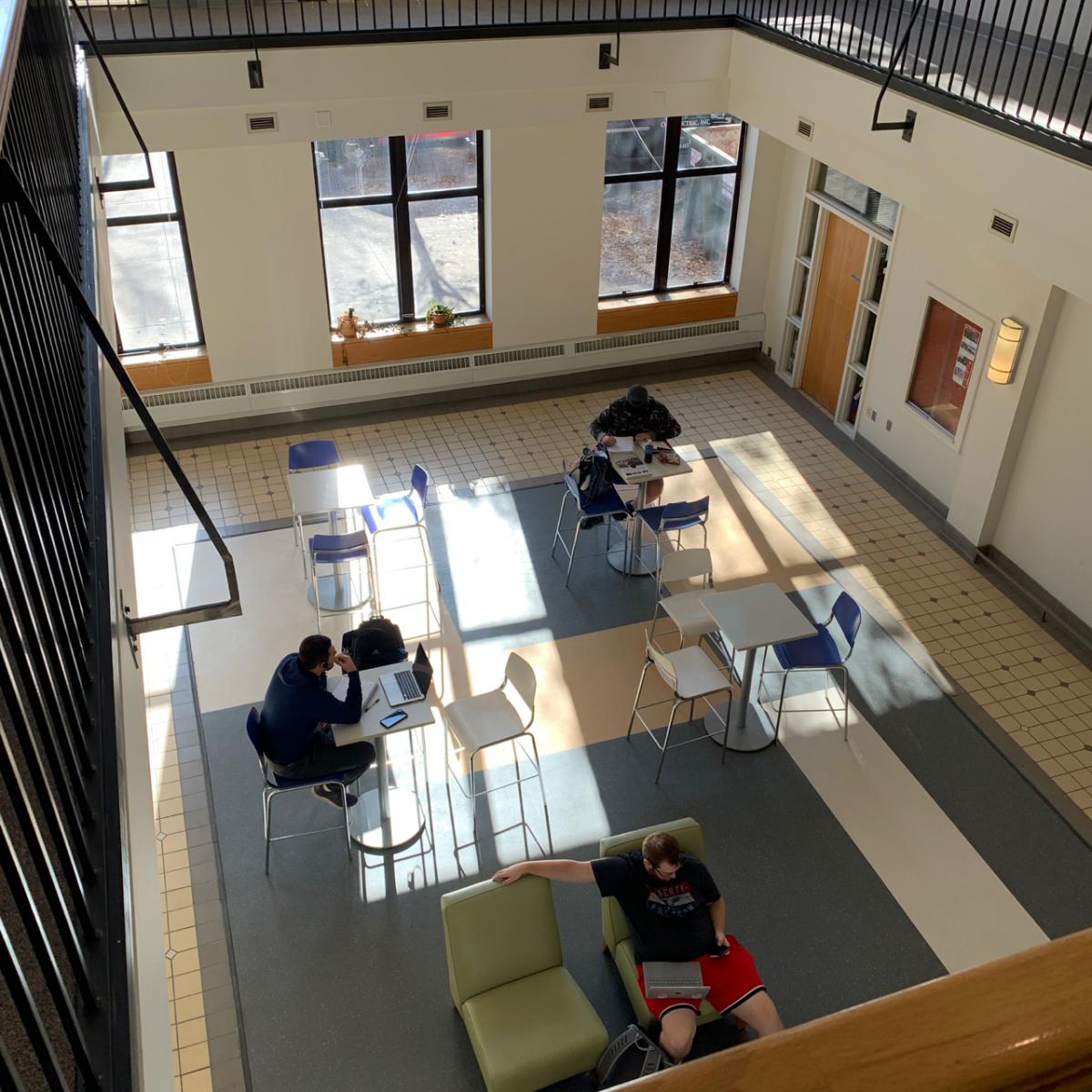 Ground-floor lounge near Husker Hub in Louise Pound Hall