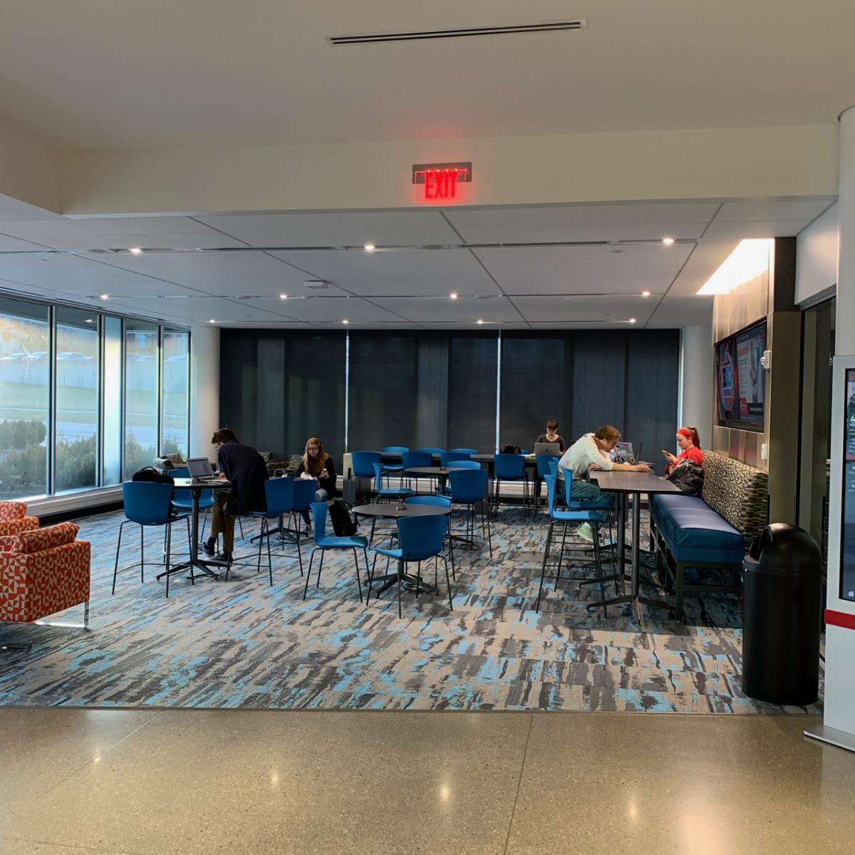 students sitting in lounge.