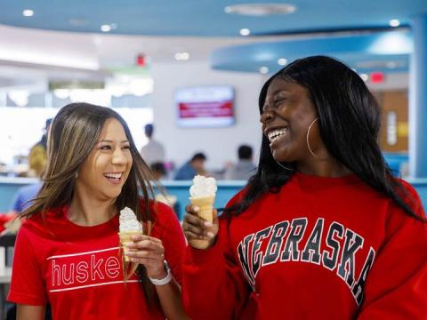 Students enjoy an ice cream cone at Cather Dining Center.