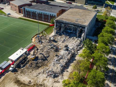 Demolition of Nebraska's Mabel Lee Hall is nearly complete. It is one of a number of major campus construction projects in progress this summer. 