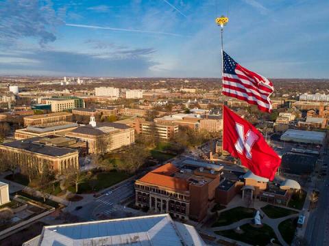 Husker and American flags