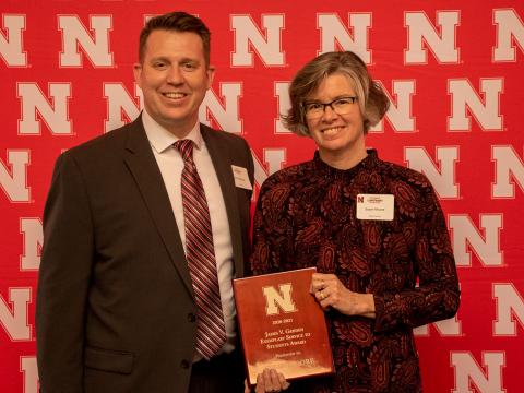 Jake Johnson, nominator, and Sue Moore, recipient of the 2021 James V. Griesen Exemplary Service to Students Award