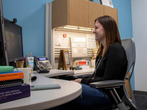 Kristin Jagels, a staff member at Counseling & Psychological Services, leads a group therapy session via Zoom.