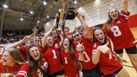 Student celebrate their win of the Showtime competition in the Coliseum [Craig Chandler | University Communication and Marketing]