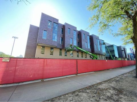 Construction on Carolyn Pope Edwards Hall (replacement of Mabel Lee Hall) is nearly complete.