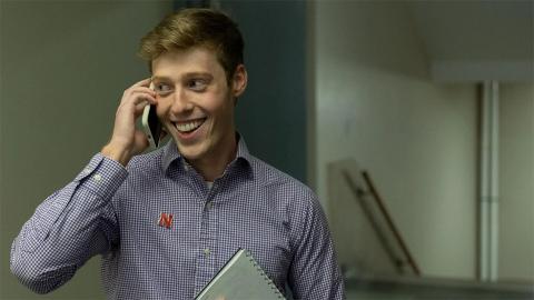 ASUN President-elect Jake Drake smiles as he listens to the election results inside the Nebraska Union on Wednesday, March 2, 2022, in Lincoln, Nebraska.  [File photo by Zekiel Williams | Daily Nebraskan]